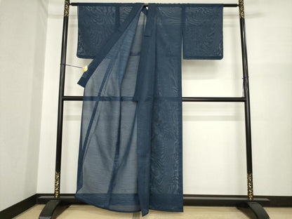 平和屋着物＊夏物　小紋　紗　枝葉文　正絹　逸品　AABI7156ck