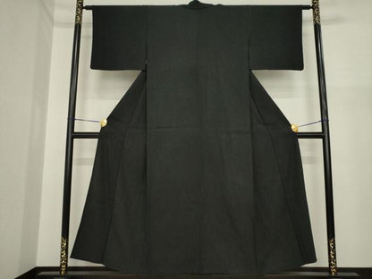 平和屋着物▽上質な色無地　単衣　黒色　銀通し地　正絹　逸品　AABI7158ck