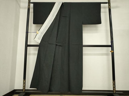 平和屋着物▽上質な色無地　単衣　黒色　銀通し地　正絹　逸品　AABI7158ck