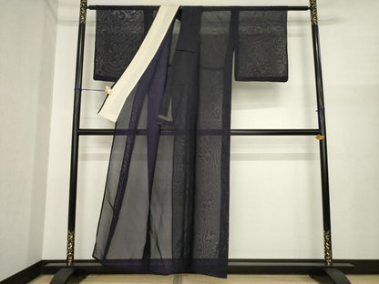 平和屋着物＊夏物　色無地　紗　黒紅色　金通し地　正絹　逸品　AABI7159ck