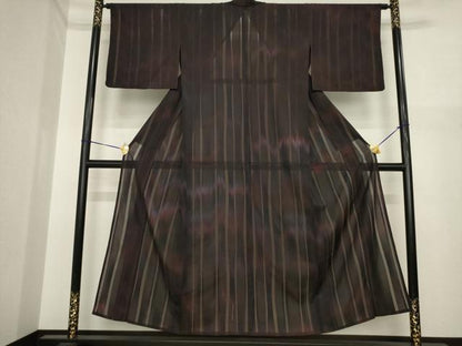 平和屋着物＊夏物　小紋　霞よろけ縞文　正絹　逸品　AABI7160ck