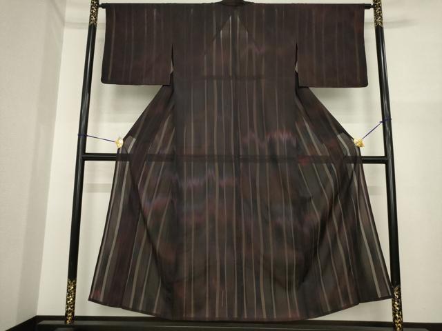 平和屋着物＊夏物　小紋　霞よろけ縞文　正絹　逸品　AABI7160ck