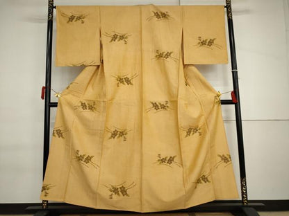 平和屋着物▽上質な紬　単衣　草花文　正絹　逸品　AABI7164cs