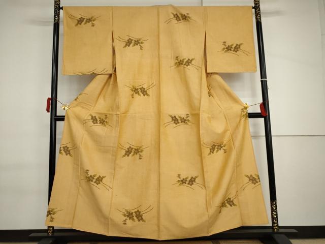 平和屋着物▽上質な紬　単衣　草花文　正絹　逸品　AABI7164cs