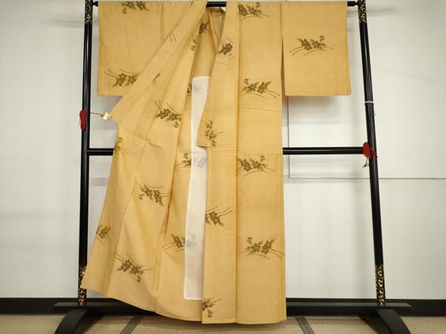 平和屋着物▽上質な紬　単衣　草花文　正絹　逸品　AABI7164cs