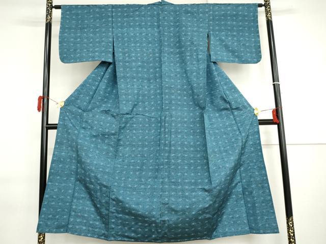 平和屋着物▽上質な紬　単衣　琉球絣文様　正絹　逸品　AABI7165cs