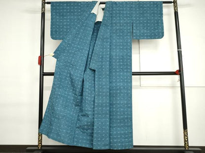 平和屋着物▽上質な紬　単衣　琉球絣文様　正絹　逸品　AABI7165cs