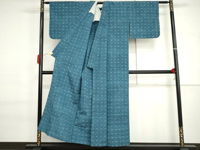 平和屋着物▽上質な紬　単衣　琉球絣文様　正絹　逸品　AABI7165cs