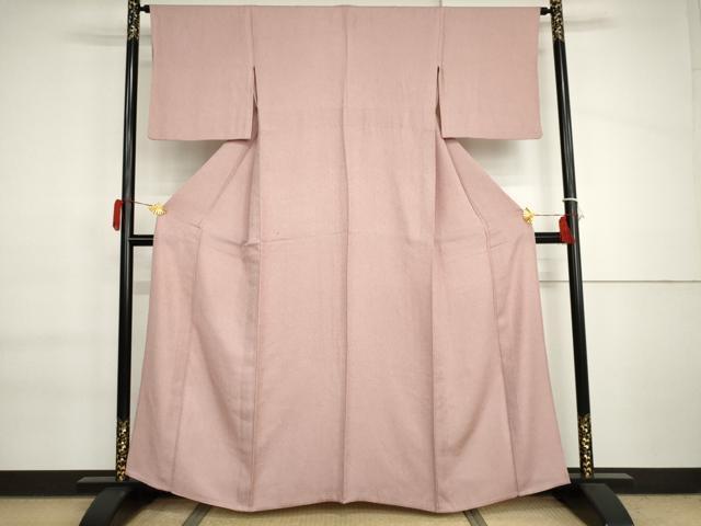 平和屋着物▽上質な色無地　単衣　紅梅色　正絹　逸品　AABI7166cs