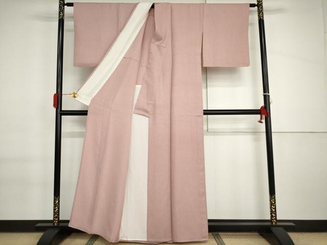 平和屋着物▽上質な色無地　単衣　紅梅色　正絹　逸品　AABI7166cs
