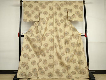 平和屋着物▽上質な紬　単衣　舞花文　正絹　逸品　AABI7167cs