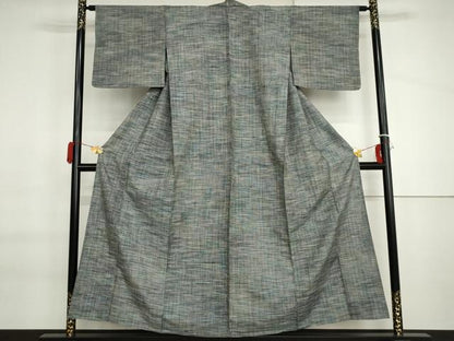 平和屋着物▽上質な紬　単衣　格子　正絹　逸品　AABI7168cs