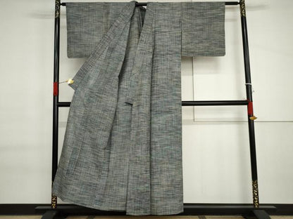 平和屋着物▽上質な紬　単衣　格子　正絹　逸品　AABI7168cs