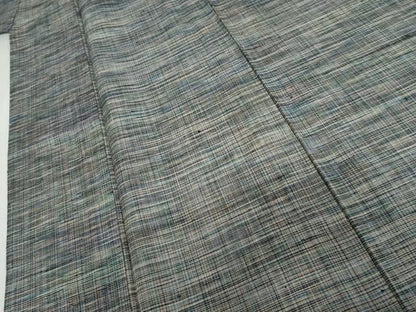 平和屋着物▽上質な紬　単衣　格子　正絹　逸品　AABI7168cs