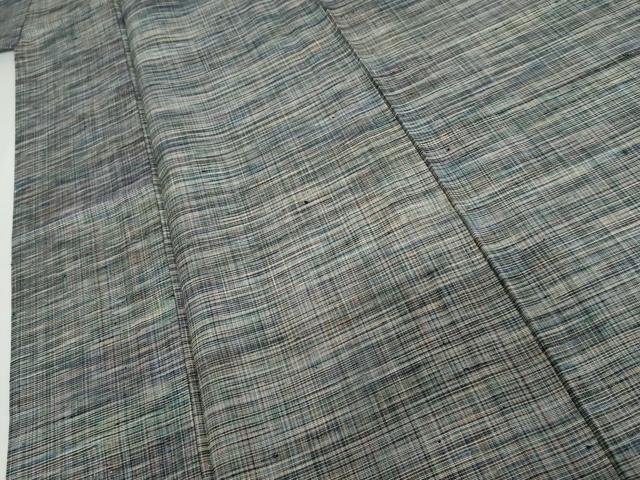 平和屋着物▽上質な紬　単衣　格子　正絹　逸品　AABI7168cs