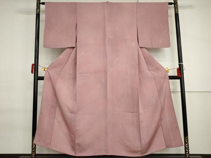 平和屋着物▽上質な色無地　単衣　流水花地紋　桃花色　正絹　逸品　AABI7169cs