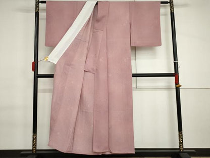 平和屋着物▽上質な色無地　単衣　流水花地紋　桃花色　正絹　逸品　AABI7169cs