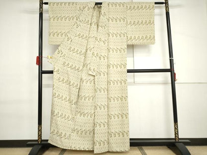 平和屋着物▽お召　単衣　幾何学文様　正絹　逸品　AABI7170cs