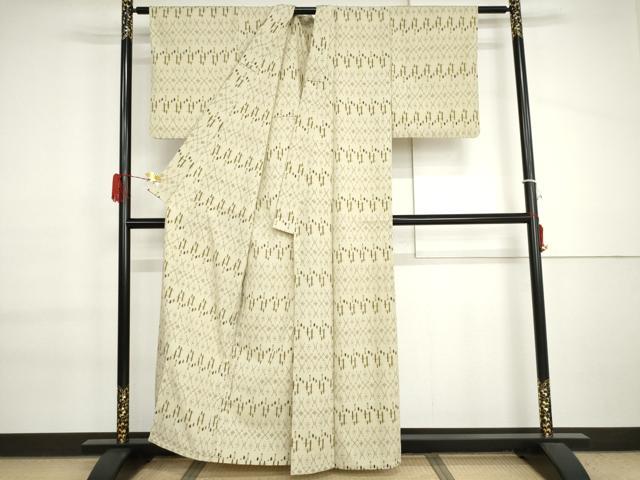 平和屋着物▽お召　単衣　幾何学文様　正絹　逸品　AABI7170cs