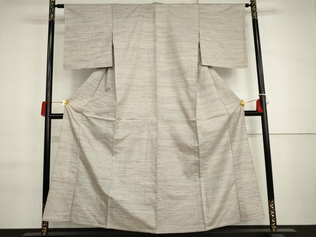 平和屋着物▽上質な紬　単衣　横段文　正絹　逸品　AABI7172cs
