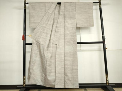 平和屋着物▽上質な紬　単衣　横段文　正絹　逸品　AABI7172cs