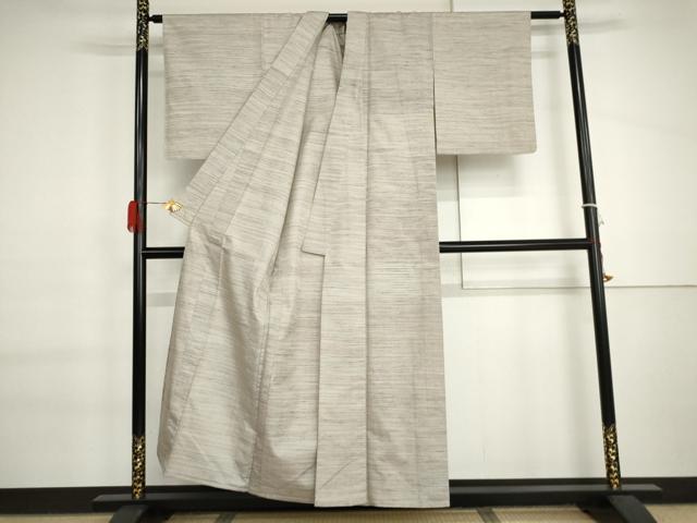 平和屋着物▽上質な紬　単衣　横段文　正絹　逸品　AABI7172cs