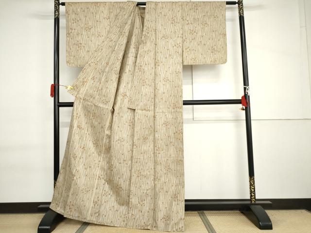 平和屋着物▽上質な紬　単衣　あられ　正絹　逸品　AABI7176cs