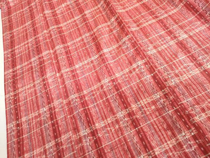 平和屋着物▽上質な紬　単衣　格子　正絹　逸品　AABI7178cs