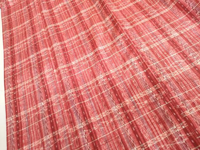 平和屋着物▽上質な紬　単衣　格子　正絹　逸品　AABI7178cs