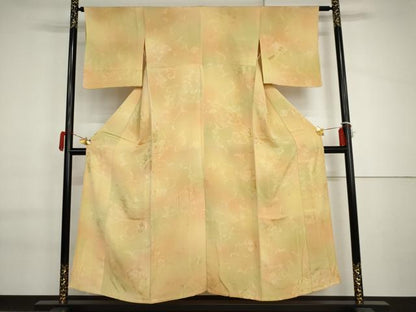 平和屋着物▽上質な小紋　単衣　地紋起こし　更紗花唐草文　暈し染め　正絹　逸品　AABI7179cs