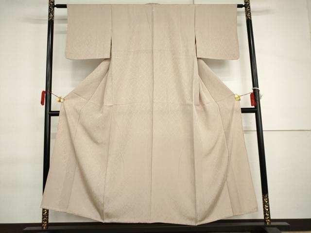 平和屋着物▽上質な色無地　単衣　枝木地紋　灰桜色　正絹　逸品　AABI7180cs