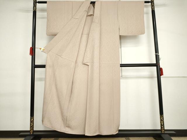 平和屋着物▽上質な色無地　単衣　枝木地紋　灰桜色　正絹　逸品　AABI7180cs