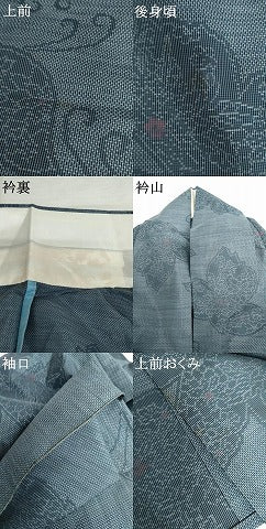 平和屋着物▽本場大島紬　単衣　花蝶文　正絹　逸品　AABI7181cs