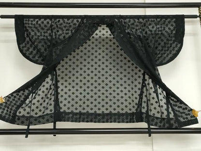 平和屋着物▽道中着　スリーシーズン　春夏秋　塵除け　黒地　正絹　逸品　AABI7183cs