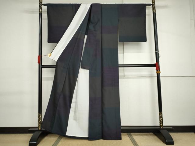 平和屋着物▽西陣　川端　お召　単衣　七彩御召　霞格子　証紙付き　正絹　逸品　AABI7184cs