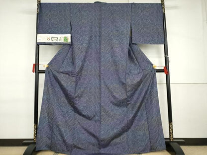 平和屋着物▽結城紬　単衣　枝葉文　証紙付き　正絹　逸品　AABI7185cs