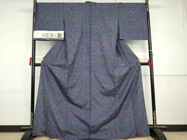 平和屋着物▽結城紬　単衣　枝葉文　証紙付き　正絹　逸品　AABI7185cs