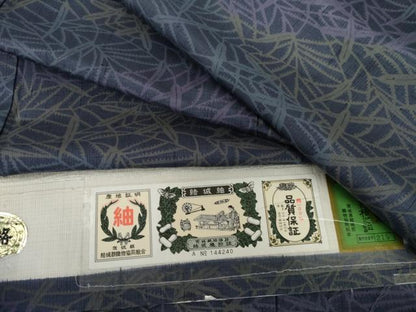 平和屋着物▽結城紬　単衣　枝葉文　証紙付き　正絹　逸品　AABI7185cs