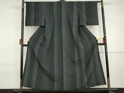 平和屋着物▽本塩沢　単衣　110亀甲　黒地　正絹　逸品　未使用　AABI7187cs