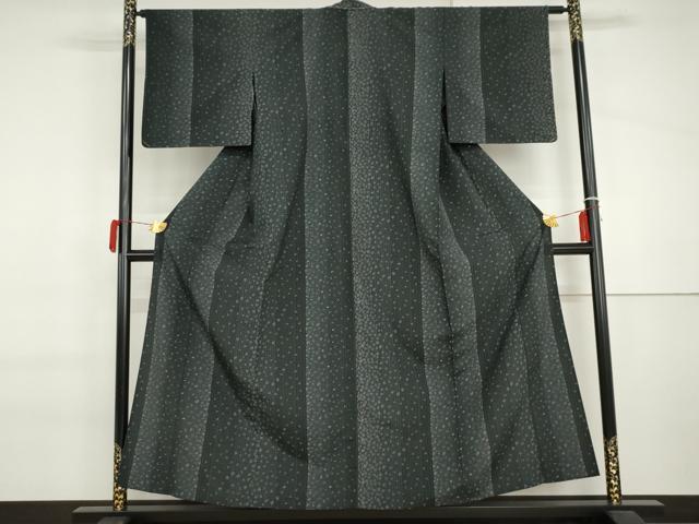 平和屋着物▽本塩沢　単衣　110亀甲　黒地　正絹　逸品　未使用　AABI7187cs