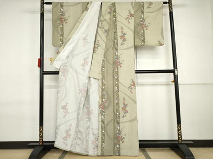 平和屋着物▽小紋　単衣　更紗花文　洗える着物　AABI7189cs