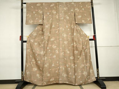 平和屋着物▽上質な小紋　単衣　鹿の子雪輪　舞桜　正絹　逸品　AABI7190cs