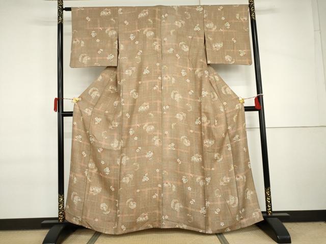 平和屋着物▽上質な小紋　単衣　鹿の子雪輪　舞桜　正絹　逸品　AABI7190cs