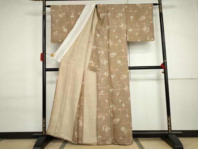 平和屋着物▽上質な小紋　単衣　鹿の子雪輪　舞桜　正絹　逸品　AABI7190cs