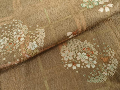 平和屋着物▽上質な小紋　単衣　鹿の子雪輪　舞桜　正絹　逸品　AABI7190cs