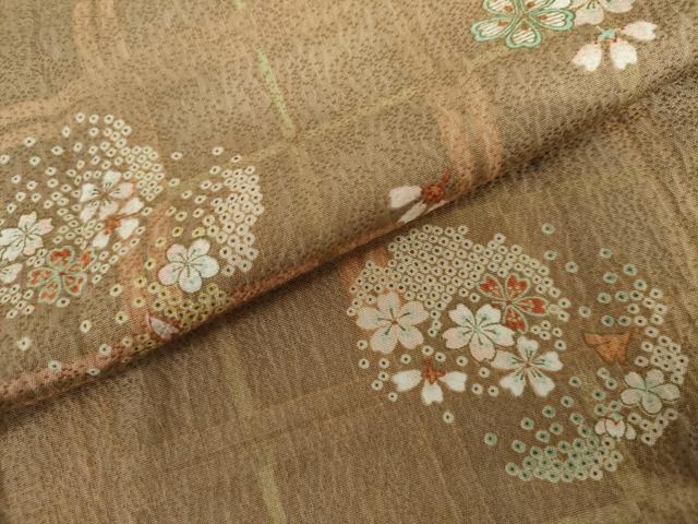平和屋着物▽上質な小紋　単衣　鹿の子雪輪　舞桜　正絹　逸品　AABI7190cs