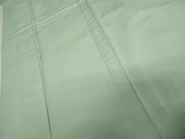 平和屋着物▽上質な紬　単衣　色無地　白緑色　正絹　逸品　AABI7191cs