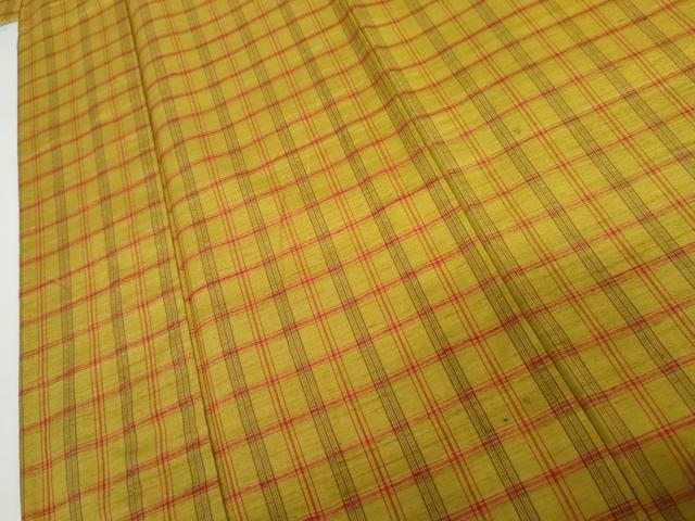 平和屋着物▽上質な紬　単衣　格子　正絹　逸品　AABI7193cs
