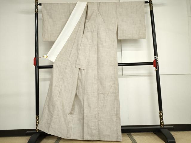 平和屋着物▽上質な紬　単衣　色無地　絹鼠色　正絹　逸品　AABI7194cs