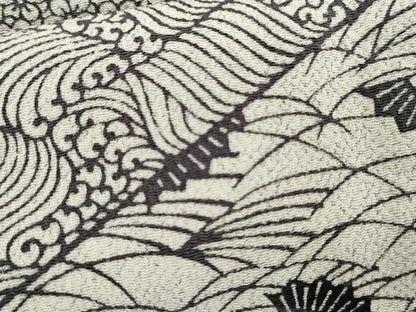 平和屋着物▽上質な小紋　単衣　花扇面楓文　鬼しぼ縮緬　正絹　逸品　AABI7195cs
